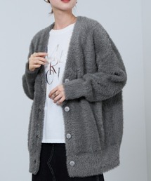 NAVY | ふわふわした柔らかな肌さわりのフェザーヤーンロングカーディガン(カーディガン/ボレロ)