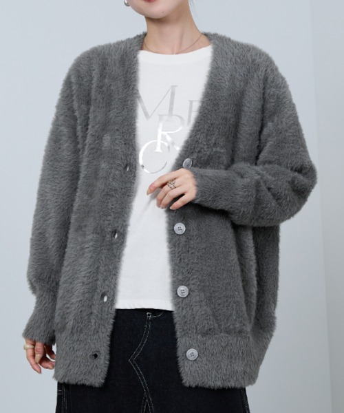 NAVY（ネイビー）の「ふわふわした柔らかな肌さわりのフェザーヤーンロングカーディガン（カーディガン/ボレロ・レディース・グリーン/ベージュ/オレンジ/チャコールグレー・FREE）」の5枚目の写真