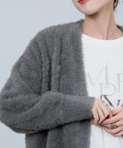 NAVY（ネイビー）の「ふわふわした柔らかな肌さわりのフェザーヤーンロングカーディガン（カーディガン/ボレロ・レディース・グリーン/ベージュ/オレンジ/チャコールグレー・FREE）」の8枚目の写真