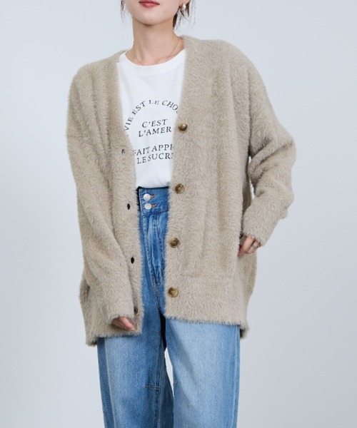 NAVY（ネイビー）の「ふわふわした柔らかな肌さわりのフェザーヤーンロングカーディガン（カーディガン/ボレロ・レディース・グリーン/ベージュ/オレンジ/チャコールグレー・FREE）」の11枚目の写真