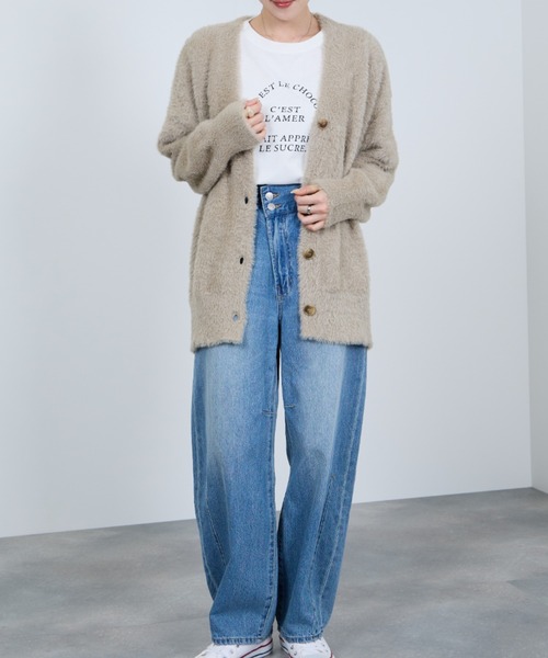 NAVY（ネイビー）の「ふわふわした柔らかな肌さわりのフェザーヤーンロングカーディガン（カーディガン/ボレロ・レディース・グリーン/ベージュ/オレンジ/チャコールグレー・FREE）」の12枚目の写真