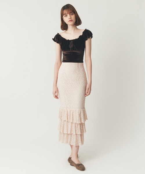 DEICY（デイシー）の「ベロアギャザーショートトップス（Tシャツ/カットソー・レディース・ダークブラウン/レッド/ピンク・FREE）」の6枚目の写真