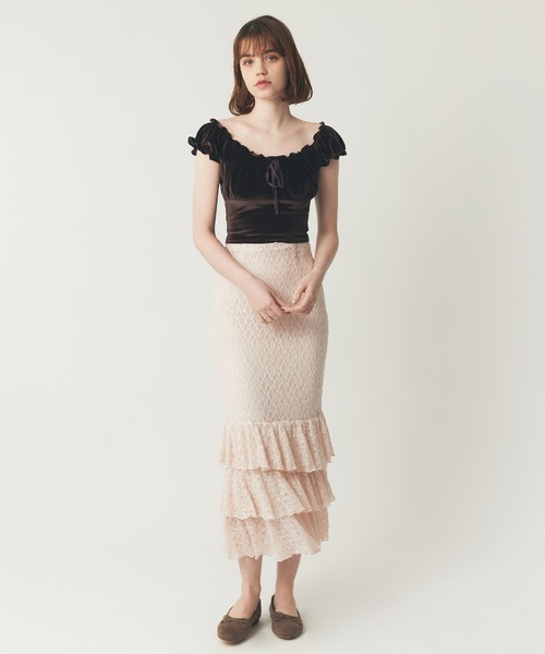 DEICY（デイシー）の「ベロアギャザーショートトップス（Tシャツ/カットソー・レディース・ダークブラウン/レッド/ピンク・FREE）」の7枚目の写真