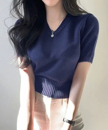 ネイビー Vネック 半袖ニット apart by lowrys Vネック 半袖 ニット セーター ネイビー M