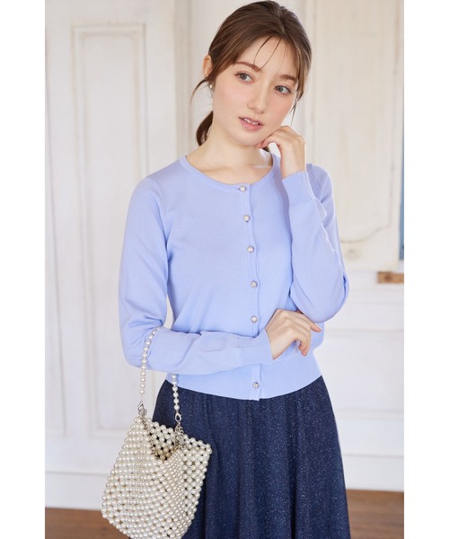 tocco closet(トッコ クローゼット)の「クリアビジュー釦カーディガン(Tシャツ/カットソー・レディース・ブラック/ピンクベージュ/オフホワイト/ブルー・M)」の18枚目の写真