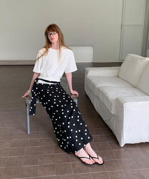 chuclla（チュクラ）の「【LONSLAN】リネン混 ウエストリボン ドットスカート CHLONW25s059（スカート・レディース・ブラック・S/M/L）」の22枚目の写真