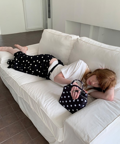 chuclla（チュクラ）の「【LONSLAN】リネン混 ウエストリボン ドットスカート CHLONW25s059（スカート・レディース・ブラック・S/M/L）」の5枚目の写真