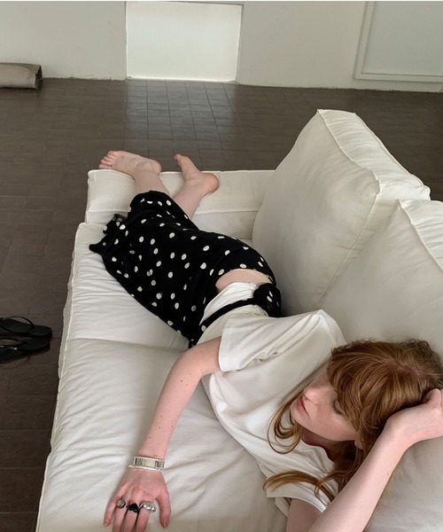 chuclla（チュクラ）の「【LONSLAN】リネン混 ウエストリボン ドットスカート CHLONW25s059（スカート・レディース・ブラック・S/M/L）」の7枚目の写真