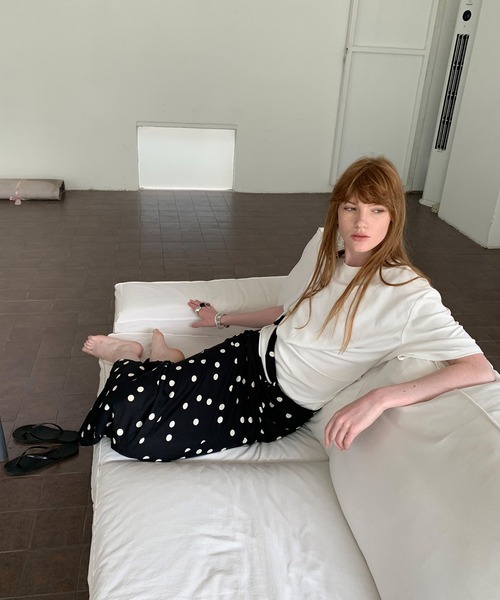 chuclla（チュクラ）の「【LONSLAN】リネン混 ウエストリボン ドットスカート CHLONW25s059（スカート・レディース・ブラック・S/M/L）」の10枚目の写真