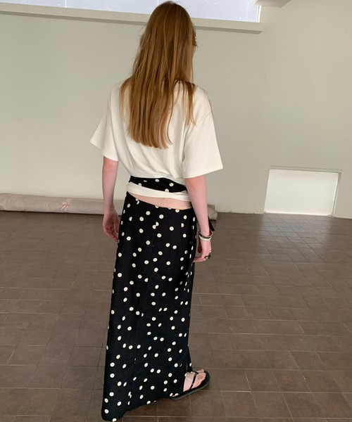 LONSLAN】リネン混 ウエストリボン ドットスカート CHLONW25s059