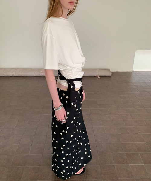 chuclla（チュクラ）の「【LONSLAN】リネン混 ウエストリボン ドットスカート CHLONW25s059（スカート・レディース・ブラック・S/M/L）」の13枚目の写真