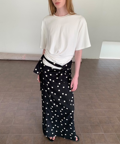 chuclla（チュクラ）の「【LONSLAN】リネン混 ウエストリボン ドットスカート CHLONW25s059（スカート・レディース・ブラック・S/M/L）」の4枚目の写真