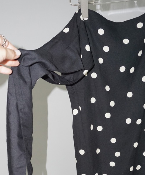 chuclla（チュクラ）の「【LONSLAN】リネン混 ウエストリボン ドットスカート CHLONW25s059（スカート・レディース・ブラック・S/M/L）」の18枚目の写真