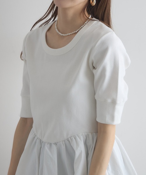 &. NOSTALGIA(アンドドットノスタルジア)の「【ZOZO限定】バルーンペプラム半袖トップス(Tシャツ/カットソー・レディース・ブラウン/オフホワイト・FREE)」の10枚目の写真