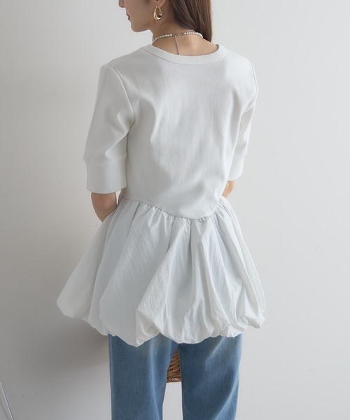 &. NOSTALGIA(アンドドットノスタルジア)の「【ZOZO限定】バルーンペプラム半袖トップス(Tシャツ/カットソー・レディース・ブラウン/オフホワイト・FREE)」の13枚目の写真