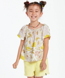 VOLCOM（ボルコム）の「【VOLCOM/ボルコム】 Girls Happy Cloud Short Sleeve /キッズ総柄シャーリングネック半袖トップス（Tシャツ/カットソー・キッズ）」
