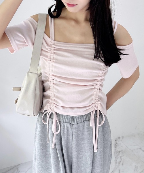 INGNI(イング)の「ドロストオフショルトップス(Tシャツ/カットソー・レディース・ブラック/オフホワイト/ピンク・M)」の3枚目の写真