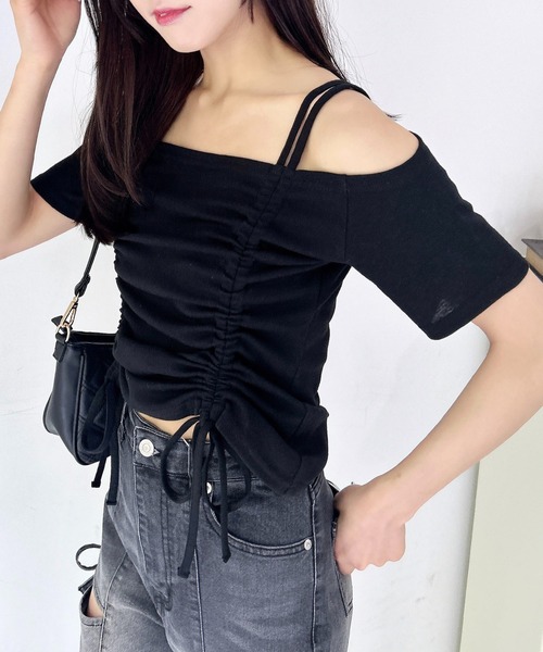 INGNI(イング)の「ドロストオフショルトップス(Tシャツ/カットソー・レディース・ブラック/オフホワイト/ピンク・M)」の2枚目の写真