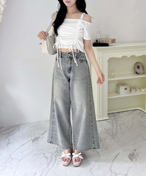 INGNI(イング)の「ドロストオフショルトップス(Tシャツ/カットソー・レディース・ブラック/オフホワイト/ピンク・M)」の7枚目の写真