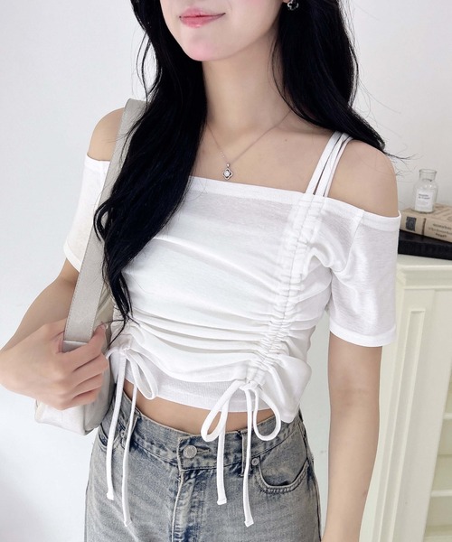 INGNI(イング)の「ドロストオフショルトップス(Tシャツ/カットソー・レディース・ブラック/オフホワイト/ピンク・M)」の4枚目の写真