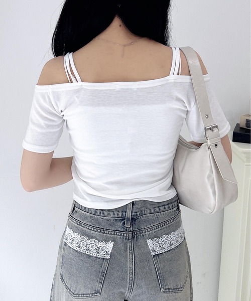 INGNI(イング)の「ドロストオフショルトップス(Tシャツ/カットソー・レディース・ブラック/オフホワイト/ピンク・M)」の6枚目の写真