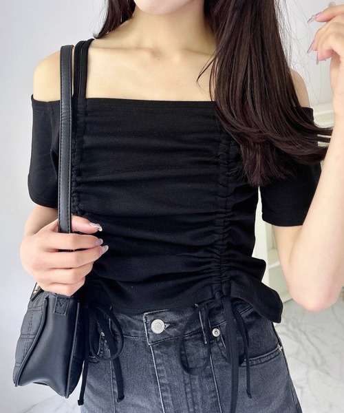 INGNI(イング)の「ドロストオフショルトップス(Tシャツ/カットソー・レディース・ブラック/オフホワイト/ピンク・M)」の9枚目の写真