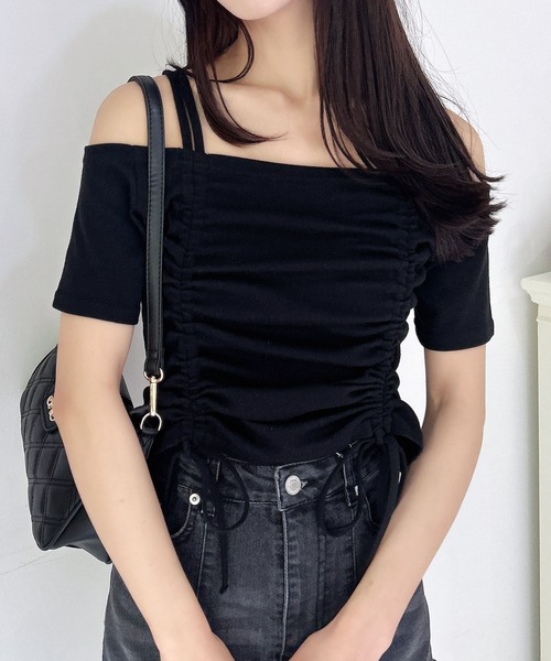 INGNI(イング)の「ドロストオフショルトップス(Tシャツ/カットソー・レディース・ブラック/オフホワイト/ピンク・M)」の8枚目の写真