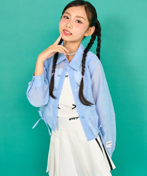 ANAP GiRL(アナップガール)の「シャーリング シアー デザイン クロップド シャツ(シャツ/ブラウス・キッズ・ホワイト/ホワイト×ブラック/ブラック/サックスブルー・S/M/XS)」の11枚目の写真