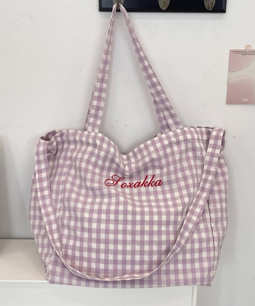 Mignonjour(ミニョンジュール)の「FReePLACe/大容量 チェック柄トートバッグ X12594(トートバッグ・レディース・ブルー/イエロー/ピンク/グリーン/パープル・FREE)」の8枚目の写真