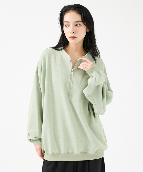 FORTUNA HOMME(フォルトゥナオム)の「【FORTUNA/フォルトゥナ】WフェイスHALF ZIPプルオーバー/オーバーサイズ/ユニセックス【WEB限定】(スウェット・メンズ・ベージュ/グリーン/ブラック・L/M)」の3枚目の写真