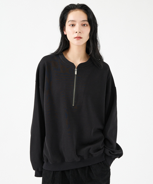 FORTUNA HOMME(フォルトゥナオム)の「【FORTUNA/フォルトゥナ】WフェイスHALF ZIPプルオーバー/オーバーサイズ/ユニセックス【WEB限定】(スウェット・メンズ・ベージュ/グリーン/ブラック・L/M)」の2枚目の写真