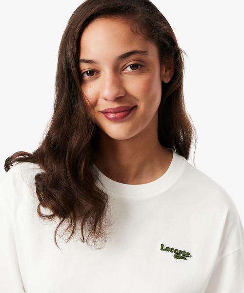 LACOSTE(ラコステ)の「ネーム&ワニロゴパッチクロップド半袖Tシャツ(Tシャツ/カットソー・レディース・ダークグリーン/ホワイト/アクア・38/40/34/36)」の4枚目の写真