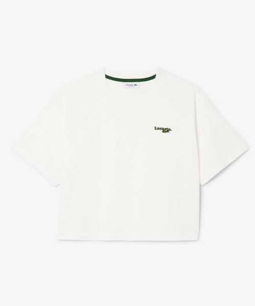 LACOSTE(ラコステ)の「ネーム&ワニロゴパッチクロップド半袖Tシャツ(Tシャツ/カットソー・レディース・ダークグリーン/ホワイト/アクア・38/40/34/36)」の6枚目の写真