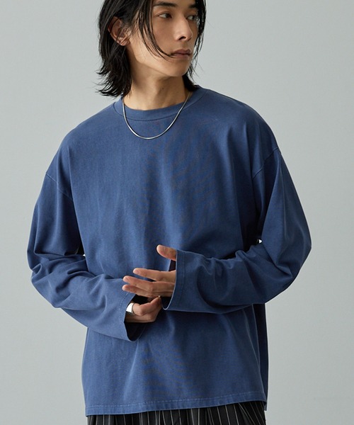 EMMA CLOTHES（エマクローズ）の「ヴィンテージライク ピグメント加工 プレーティング オーバーサイズロンT（Tシャツ/カットソー・メンズ・ネイビー/ブラック/グレー/オフホワイト・M/L）」の4枚目の写真