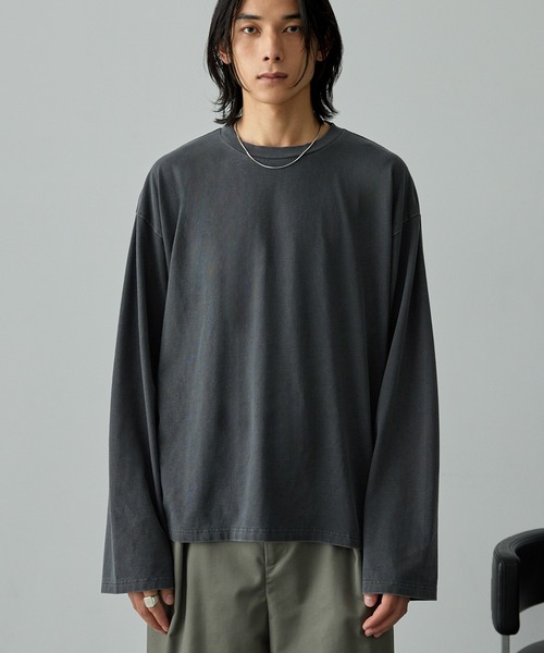 EMMA CLOTHES（エマクローズ）の「ヴィンテージライク ピグメント加工 プレーティング オーバーサイズロンT（Tシャツ/カットソー・メンズ・ネイビー/ブラック/グレー/オフホワイト・M/L）」の5枚目の写真