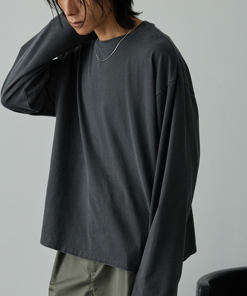 EMMA CLOTHES（エマクローズ）の「ヴィンテージライク ピグメント加工 プレーティング オーバーサイズロンT（Tシャツ/カットソー・メンズ・ネイビー/ブラック/グレー/オフホワイト・M/L）」の14枚目の写真