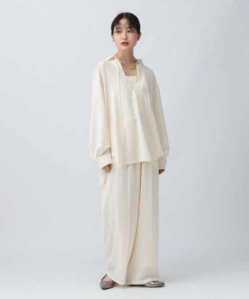 LEPSIM(レプシィム)の「マルチメリットスキッパーシャツ 582342(シャツ/ブラウス・レディース・チャコールグレー/アイボリー/ブラウン・FREE)」の5枚目の写真
