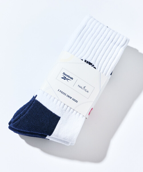 NAUTICA（ノーティカ）の「Reebok×NAUTICA/リーボック×ノーティカ 【Exclusive】3パック ダブルネーム ワンポイント刺繍 リブソックス（ソックス/靴下・メンズ・ホワイト・ONE SIZE）」の2枚目の写真