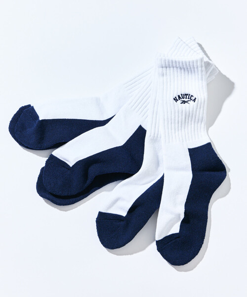 NAUTICA（ノーティカ）の「Reebok×NAUTICA/リーボック×ノーティカ 【Exclusive】3パック ダブルネーム ワンポイント刺繍 リブソックス（ソックス/靴下・メンズ・ホワイト・ONE SIZE）」の3枚目の写真
