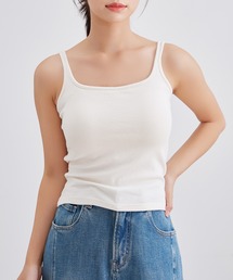 配色 フェイクレイヤード カップ付き 薄裏起毛 コンパクト キャミソール