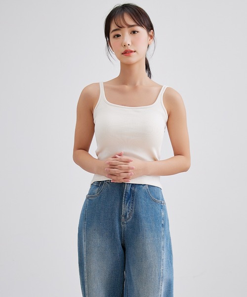 Lace Ladies(レースレディース)の「配色 フェイクレイヤード カップ付き 薄裏起毛 コンパクト キャミソール(キャミソール・レディース・グレー/ブラウン/アイボリー/ブラック・FREE)」の19枚目の写真