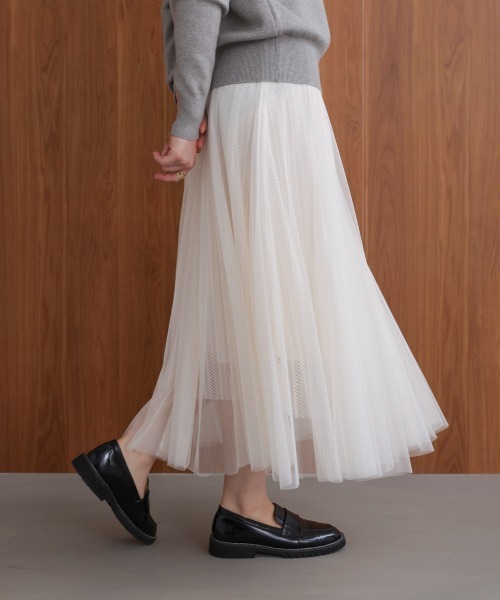 Bou Jeloud(ブージュルード)の「ラインチュールギャザースカート(スカート・レディース・ブラウン/オフホワイト/ブラック・FREE)」の2枚目の写真