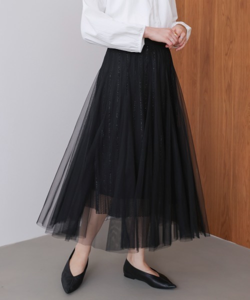 Bou Jeloud(ブージュルード)の「ラインチュールギャザースカート(スカート・レディース・ブラウン/オフホワイト/ブラック・FREE)」の3枚目の写真