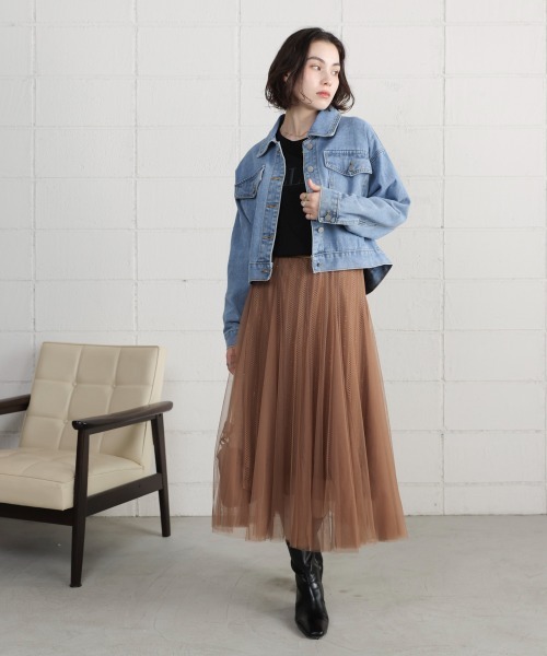 Bou Jeloud(ブージュルード)の「ラインチュールギャザースカート(スカート・レディース・ブラウン/オフホワイト/ブラック・FREE)」の21枚目の写真