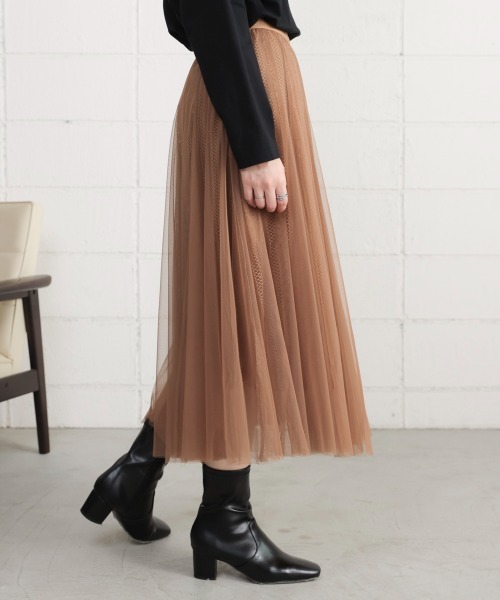 Bou Jeloud(ブージュルード)の「ラインチュールギャザースカート(スカート・レディース・ブラウン/オフホワイト/ブラック・FREE)」の22枚目の写真