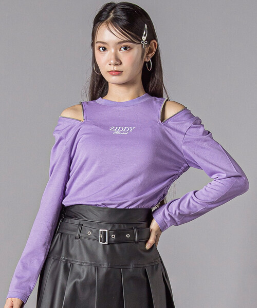 ZIDDY（ジディ）の「肩あきドロストトップス(130~160cm)（Tシャツ/カットソー・キッズ・ブラック/パープル・130cm/FREE/140cm/150cm）」の2枚目の写真