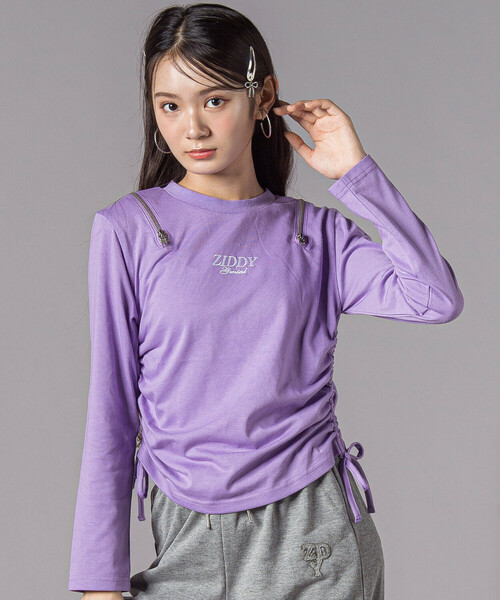 ZIDDY（ジディ）の「肩あきドロストトップス(130~160cm)（Tシャツ/カットソー・キッズ・ブラック/パープル・130cm/FREE/140cm/150cm）」の4枚目の写真