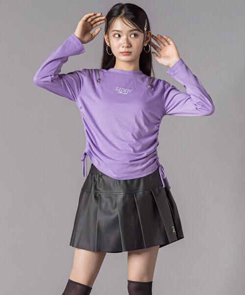 ZIDDY（ジディ）の「肩あきドロストトップス(130~160cm)（Tシャツ/カットソー・キッズ・ブラック/パープル・130cm/FREE/140cm/150cm）」の5枚目の写真