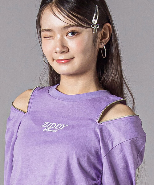 ZIDDY（ジディ）の「肩あきドロストトップス(130~160cm)（Tシャツ/カットソー・キッズ・ブラック/パープル・130cm/FREE/140cm/150cm）」の7枚目の写真