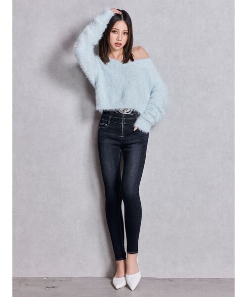 GYDA（ジェイダ）の「ハイウエスト GD bijou MOLDフロントZIPスキニーデニムパンツ（デニムパンツ・レディース・インディゴブルー/ライトブルー・MEDIUM/SMALL/X-SMALL）」の4枚目の写真